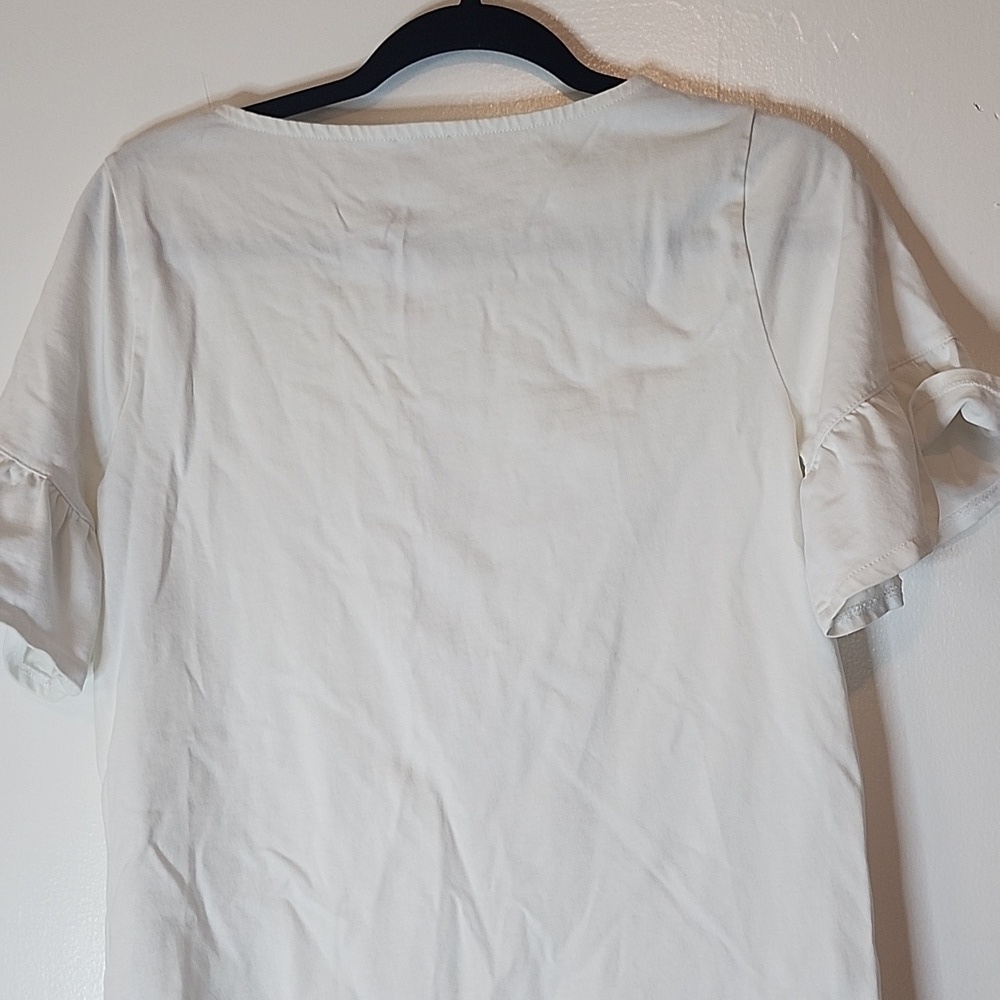J. Crew Cream Ruffle Sleeve Tee - Picture 7 of 8
